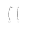 Rhinestone Vertical Bar With Faux Pearl Dangle Earrings (Silver)