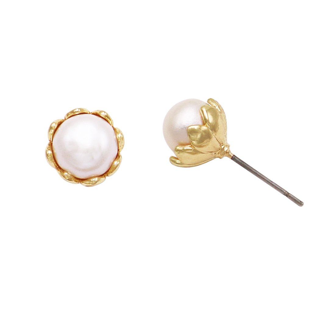 Elegant Faux Pearl Flower Stud Earrings (Gold) – Rosemarie Collections