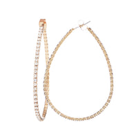Dazzling Open Teardrop Crystal Hoop Hypoallergenic Post Earrings, 2.12" (Clear Crystal/Gold Tone)