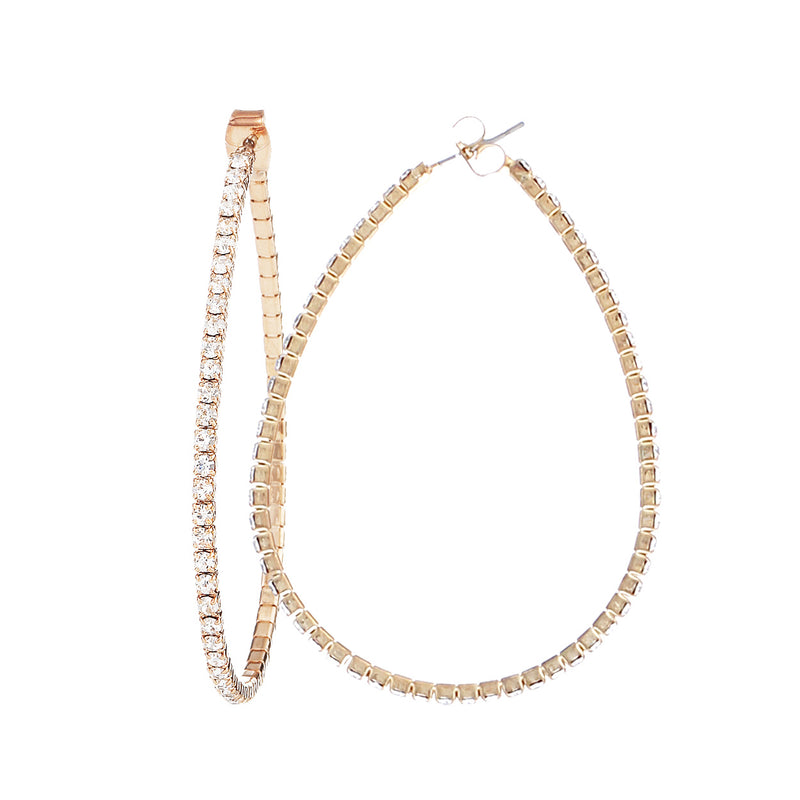 Dazzling Open Teardrop Crystal Hoop Hypoallergenic Post Earrings, 2.12" (Clear Crystal/Gold Tone)