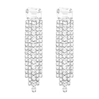 Women's Sparkling Baguette Crystal Rhinestone Fringe Hypoallergenic Post Earrings, 2.25"