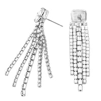 Women's Sparkling Baguette Crystal Rhinestone Fringe Hypoallergenic Post Earrings, 2.25"