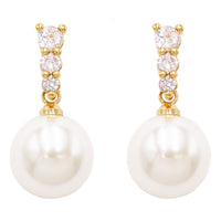 Hypoallergenic Simulated Pearl and Cubic Zirconia Classic Drop Earrings