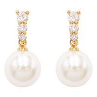 Classic Simulated Pearl And Cubic Zirconia Hypoallergenic Post Back Drop Earrings