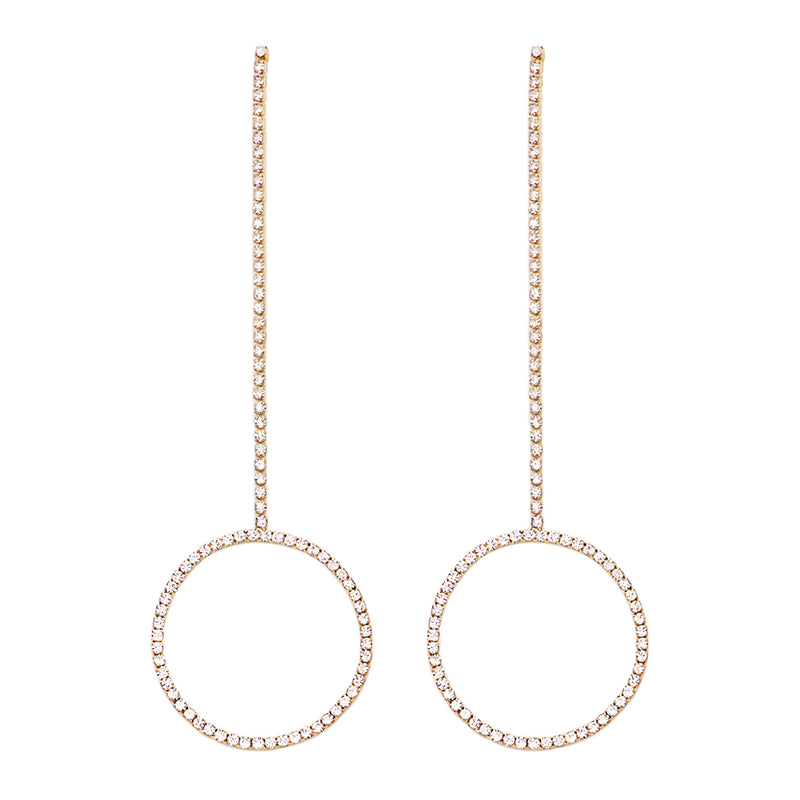 Crystal Rhinestone Circle Drop Extra Long Shoulder Duster Hypoallergenic Earrings, 4" (30mm, Gold Tone)