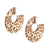 Women's Hypoallergenic Leopard Print Lucite Disc with Metal Detail Hoop Earrings 48mm