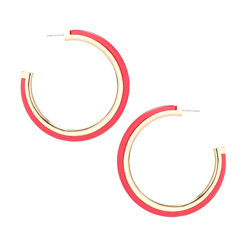 Hypoallergenic Metal Trim Lucite Hoop Earrings (Red 60mm)