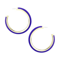 Hypoallergenic Metal Trim Lucite Hoop Earrings (Blue 60mm)