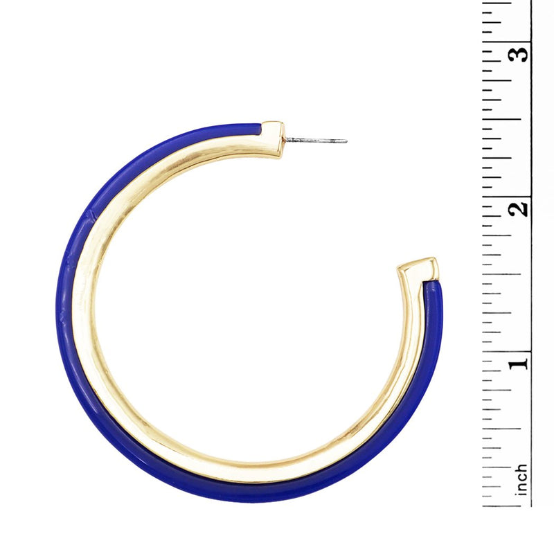 Hypoallergenic Metal Trim Lucite Hoop Earrings (Blue 60mm)