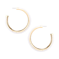Hypoallergenic Metal Trim Lucite Hoop Earrings (White)