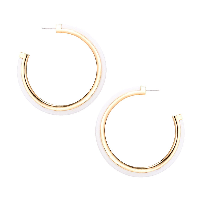 Hypoallergenic Metal Trim Lucite Hoop Earrings (White)