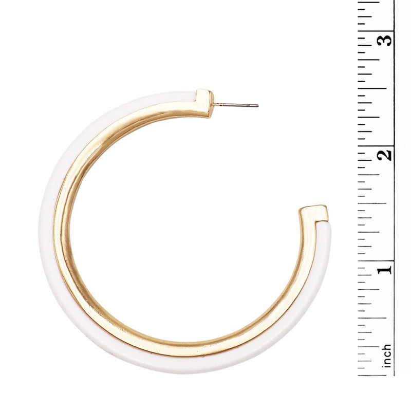 Hypoallergenic Metal Trim Lucite Hoop Earrings (White)