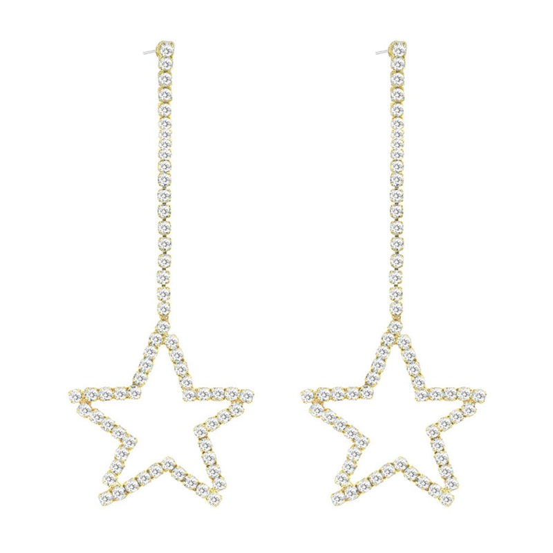 Sparkling Crystal Star Dangle Earrings (Gold Tone)