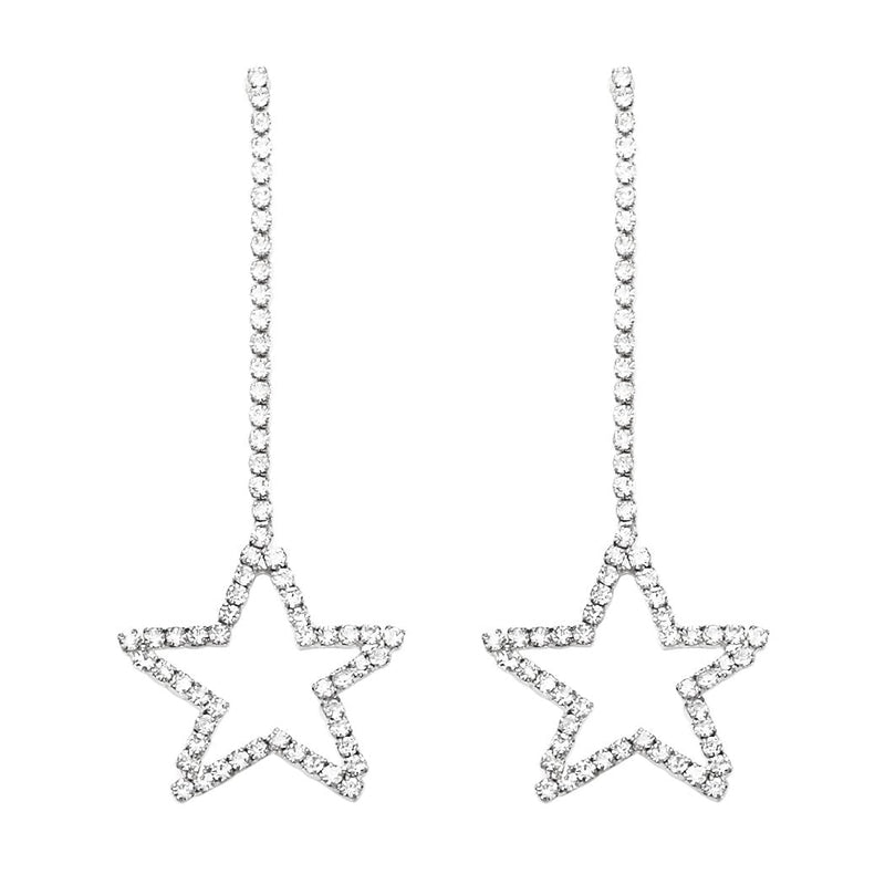 Sparkling Crystal Star Dangle Earrings (Silver Tone)