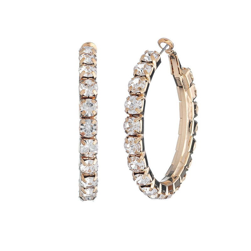 Hypoallergenic 6mm Crystal Rhinestone Hoop Hinged Back Earrings