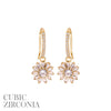 Premium Cubic Zirconia Baguette Floral Daisy Earrings, 1.12" (Gold Tone)