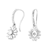 Premium Cubic Zirconia Baguette Floral Daisy Earrings, 1.12" (Silver Tone)