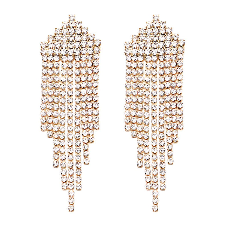 Women's Sparkling Crystal Fringe Comfortable Waterfall Hypoallergenic Post Earrings, 2.75"