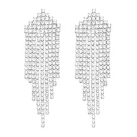 Sparkling Crystal Fringe Waterfall Hypoallergenic Post Earrings, 2.75" (Silver Tone)