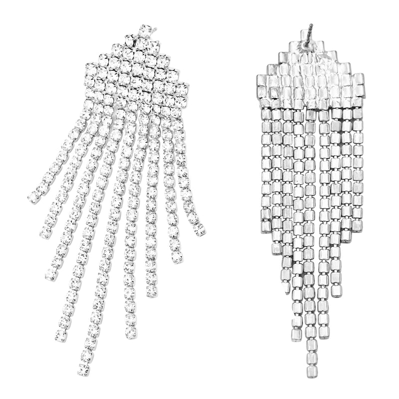 Sparkling Crystal Fringe Waterfall Hypoallergenic Post Earrings, 2.75" (Silver Tone)