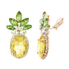 Fun and Fruity Glass Crystal Rhinestone Whimsical Pineapple Clip On Style Earrings, 1.62"