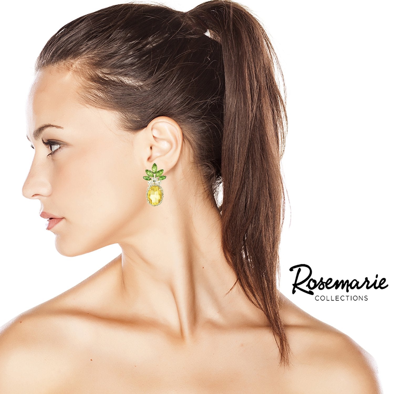 Fun and Fruity Glass Crystal Rhinestone Whimsical Pineapple Clip On St Rosemarie Collections