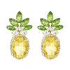 Fun and Fruity Glass Crystal Rhinestone Whimsical Pineapple Clip On Style Earrings, 1.62"