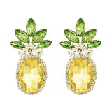 Fun and Fruity Glass Crystal Rhinestone Whimsical Pineapple Clip On Style Earrings, 1.62