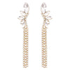 Hypoallergenic Marquise Cut and Fringe Crystal Rhinestone Long Strand Drop Earrings (Gold Tone)