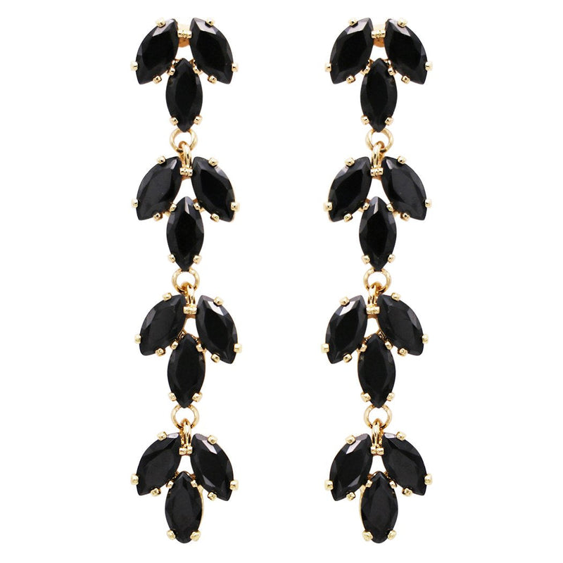 Beautiful Black Cubic Zirconia 4 Tier Marquise Cut Hypoallergenic Long Dangle Post Earrings