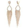 Statement Crystal Rhinestone Teardrop Fringe Shoulder Duster Long Clip On Earrings, 5.75" (Gold Tone)