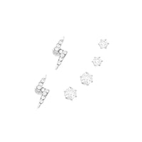 Set of 3 Pairs Petite Hypoallergenic CZ Stud Earring Gift Set (Lightning Bolt Silver Tone)