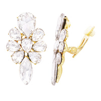 Stunning Statement Pear and Marquise Crystal Cluster Clip On Style Earrings, 1.62" (Gold Tone)