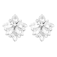 Stunning Crystal Rhinestone Marquis Floral Cluster Clip On Earrings, 1"