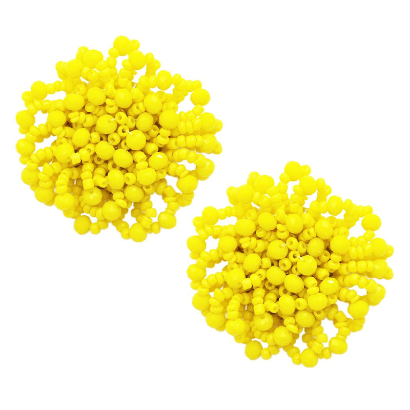 Flower Seed Bead Candy Cluster Hypoallergenic Post Earrings, 2" (Yellow)