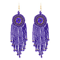 Women's Statement Boho Seed Bead Dream Catcher Fringe Earrings, very long 5.25"