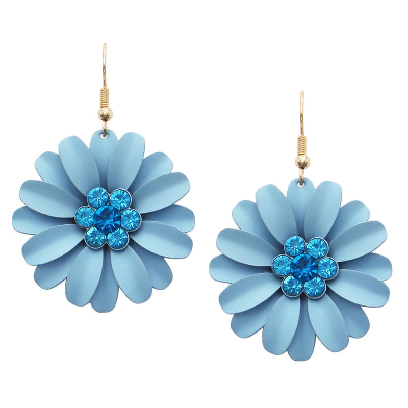 Summertime Fun Daisy Flower Pendant Necklace and Earrings Set (Light Blue Earrings Only)