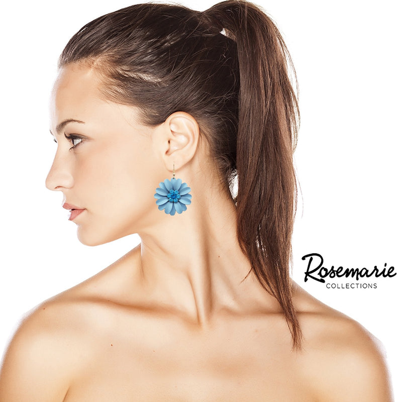 Summertime Fun Daisy Flower Pendant Necklace and Earrings Set (Light Blue Earrings Only)