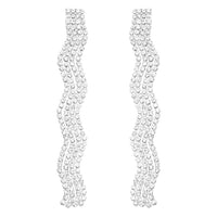 Dazzling Crystal Wave Fringe Hypoallergenic Post Earrings, 3.25" (Clear Crystal/Silver Tone)