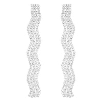 Dazzling Crystal Wave Fringe Hypoallergenic Post Earrings, 3.25" (Clear Crystal/Silver Tone)