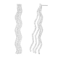 Dazzling Crystal Wave Fringe Hypoallergenic Post Earrings, 3.25" (Clear Crystal/Silver Tone)