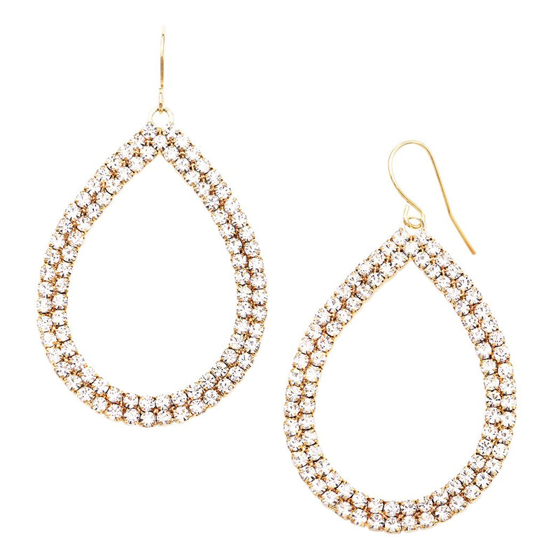 Dazzling Open Teardrop Crystal Hoop Earrings, 30mm (Gold Tone, 30)