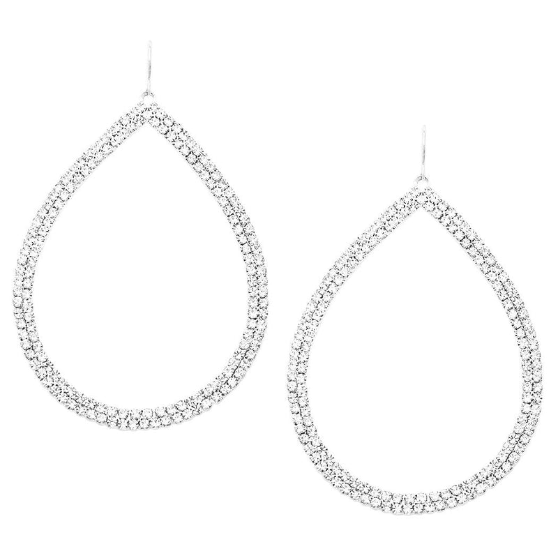 Dazzling Open Teardrop Crystal Hoop Earrings, 30mm-50mm (Silver Tone, 50)