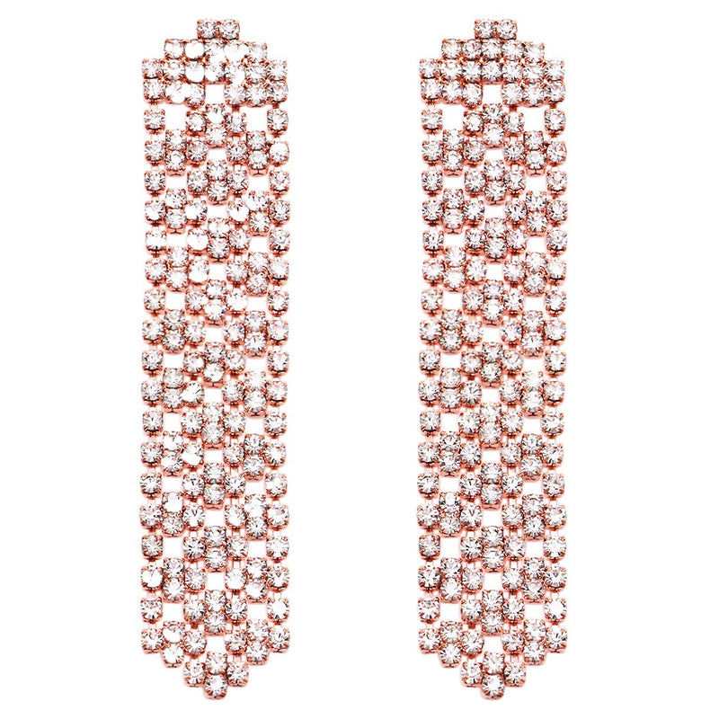 Dazzling Rose Gold Crystal Waterfall Hypoallergenic Post Earrings, 2.75"