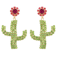 Fashion Statement Colorful Crystal Cactus Flower Hypoallergenic Dangle Earrings,1.75"