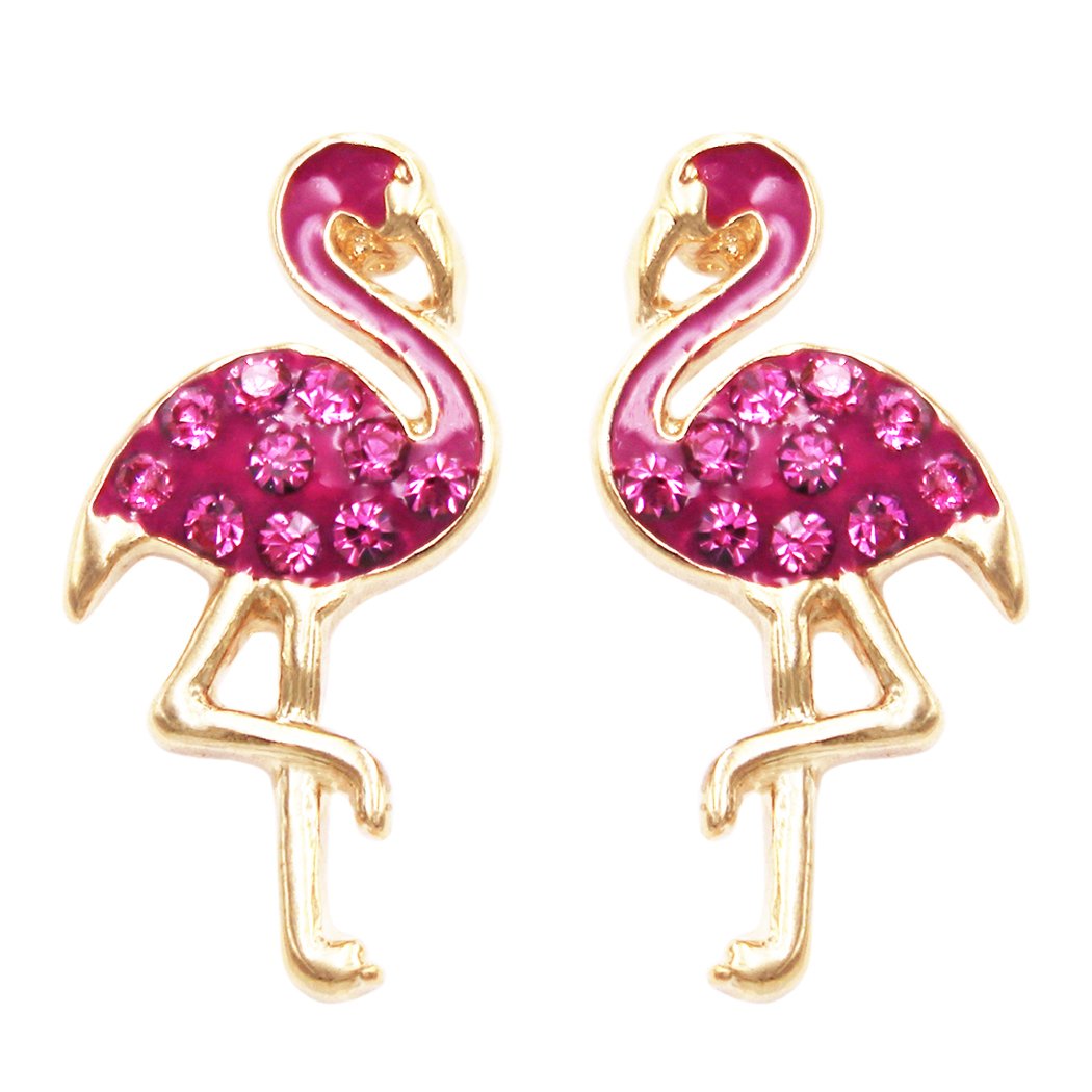 Pink Flamingo Hypoallergenic Pave Stud Earrings, 0.75