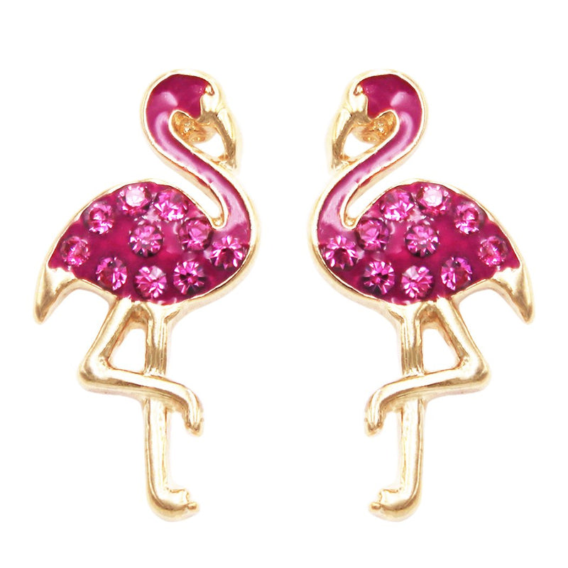 Pink Flamingo Hypoallergenic Pave Stud Earrings, 0.75"