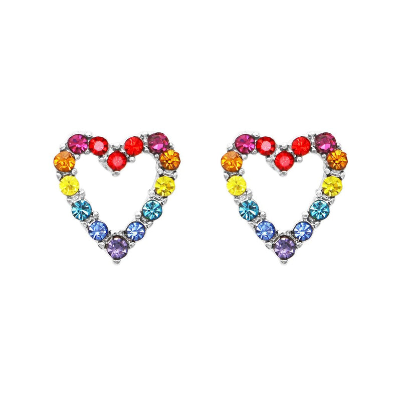Kaleidoscope Rainbow Heart Crystal Rhinestone Hypoallergenic Post Earrings, 0.50"
