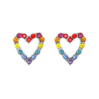 Kaleidoscope Rainbow Heart Crystal Rhinestone Hypoallergenic Post Earrings, 0.50"