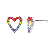 Kaleidoscope Rainbow Heart Crystal Rhinestone Hypoallergenic Post Earrings, 0.50"